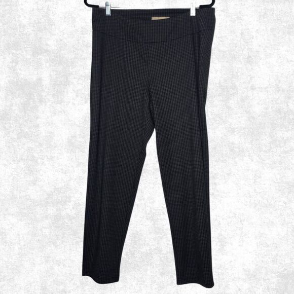 Hope & Harlow Black Houndstooth Stretch Pants L Pull-On Slim Leg Office Goth Alt - Picture 1 of 5